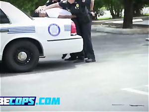 buxom brown-haired cops satisfy a dark-hued dude